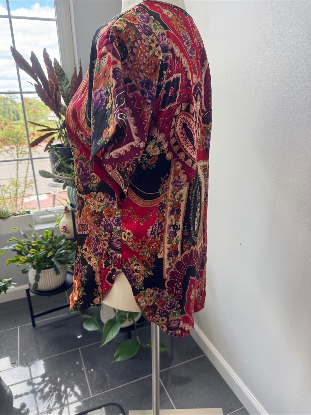Vintage California Dynasty Women's Paisley Satin Kimono Robe/Mini Night Top - Picture 7 of 9